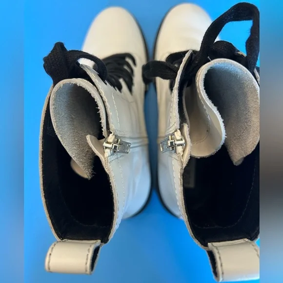 Steve Madden White Lace-Up Side Zipper Leather Combat Boots Size 9 1/2 - Picture 12 of 12